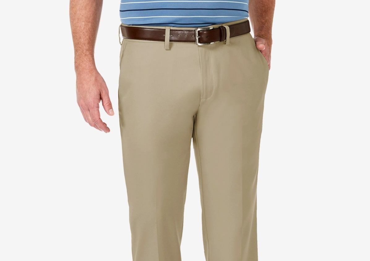 Haggar Men's Cool 18 Pro Stretch Straight Fit Flat Front Dress Pants Beige Size 34X29