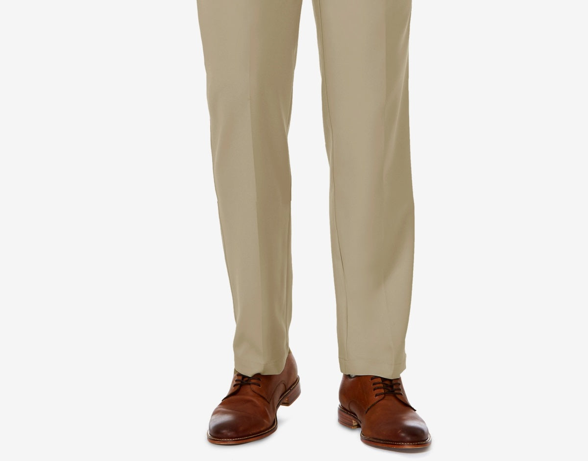 Haggar Men's Cool 18 Pro Stretch Straight Fit Flat Front Dress Pants Beige Size 34X29