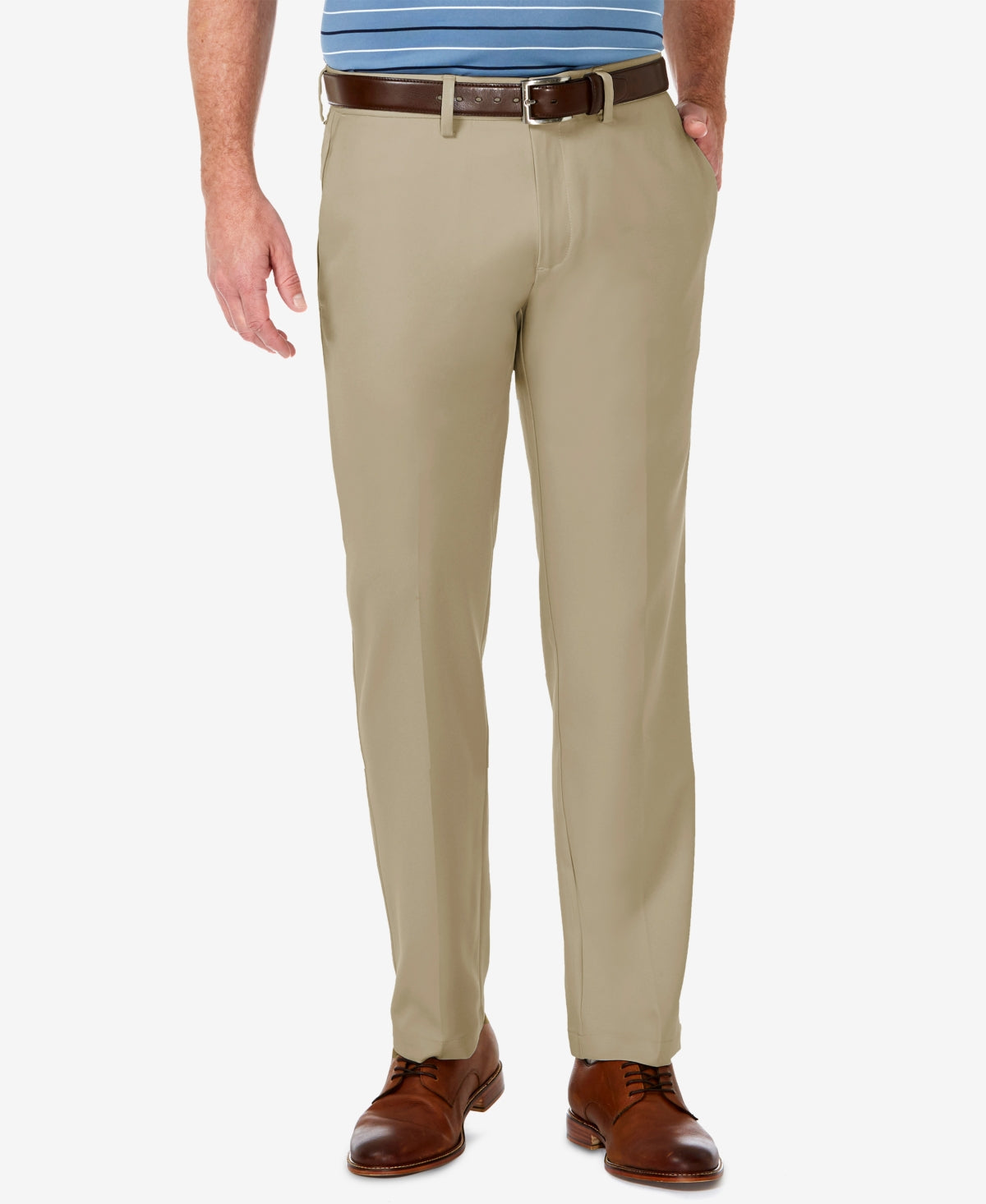 Haggar Men's Cool 18 Pro Stretch Straight Fit Flat Front Dress Pants Beige Size 34X29