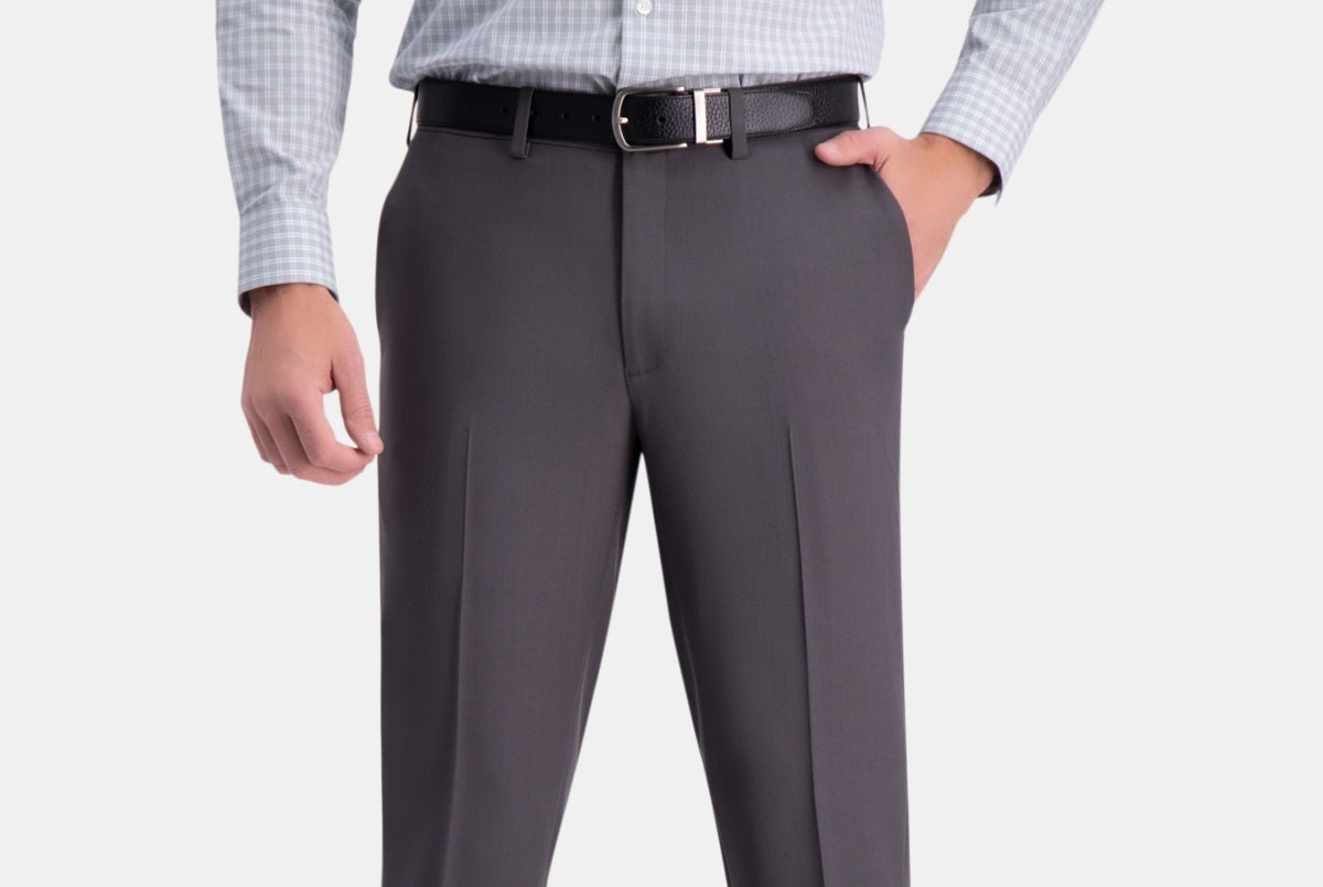 Haggar Men's Premium Comfort Slim Fit Performance Stretch Flat Front Dress Pants Gray Size 34X30