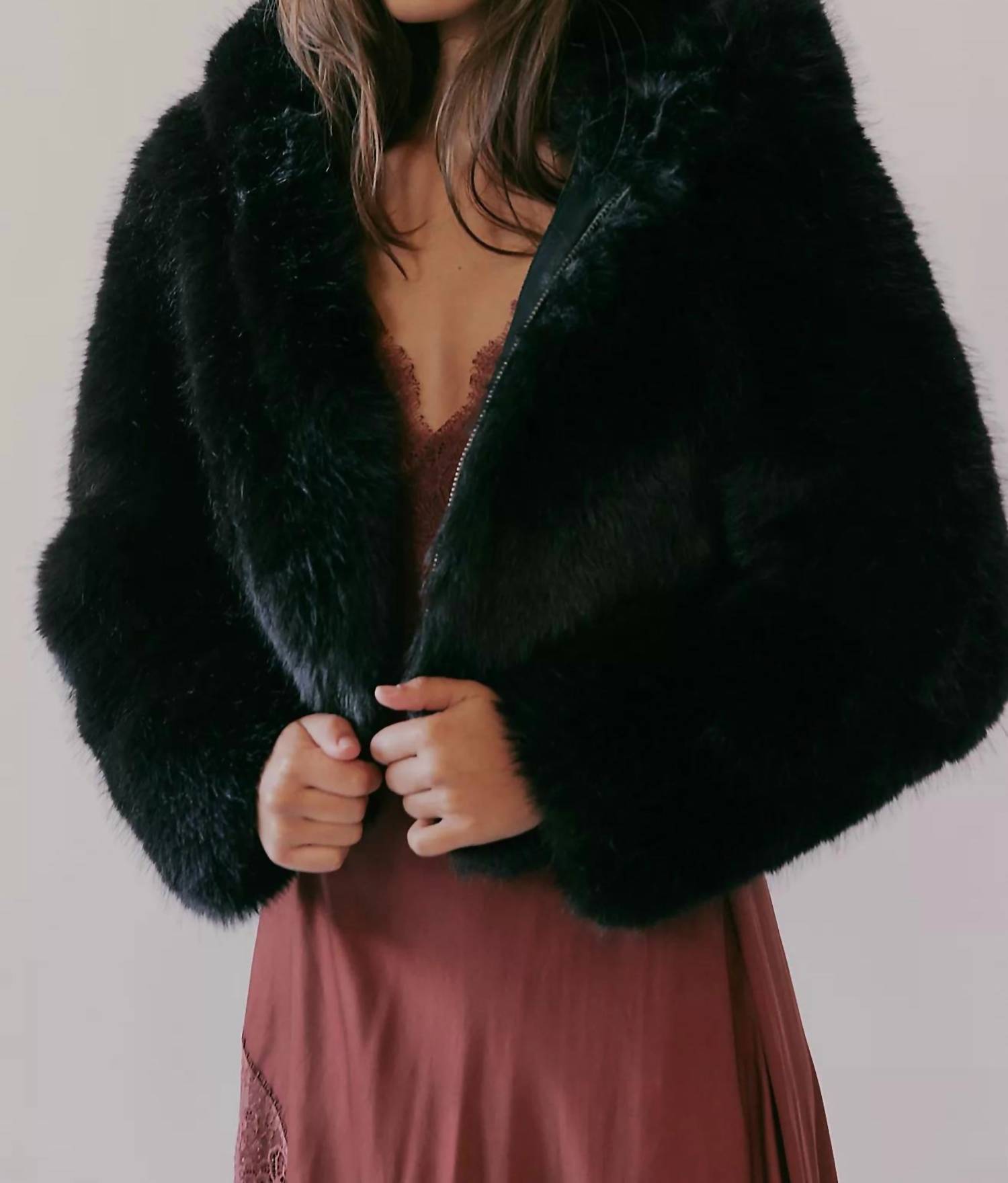 Free People - Louder Please Hooded Faux Fur Jacket