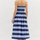 Entro - Stripe Print Strapless Pleated Midi Dress