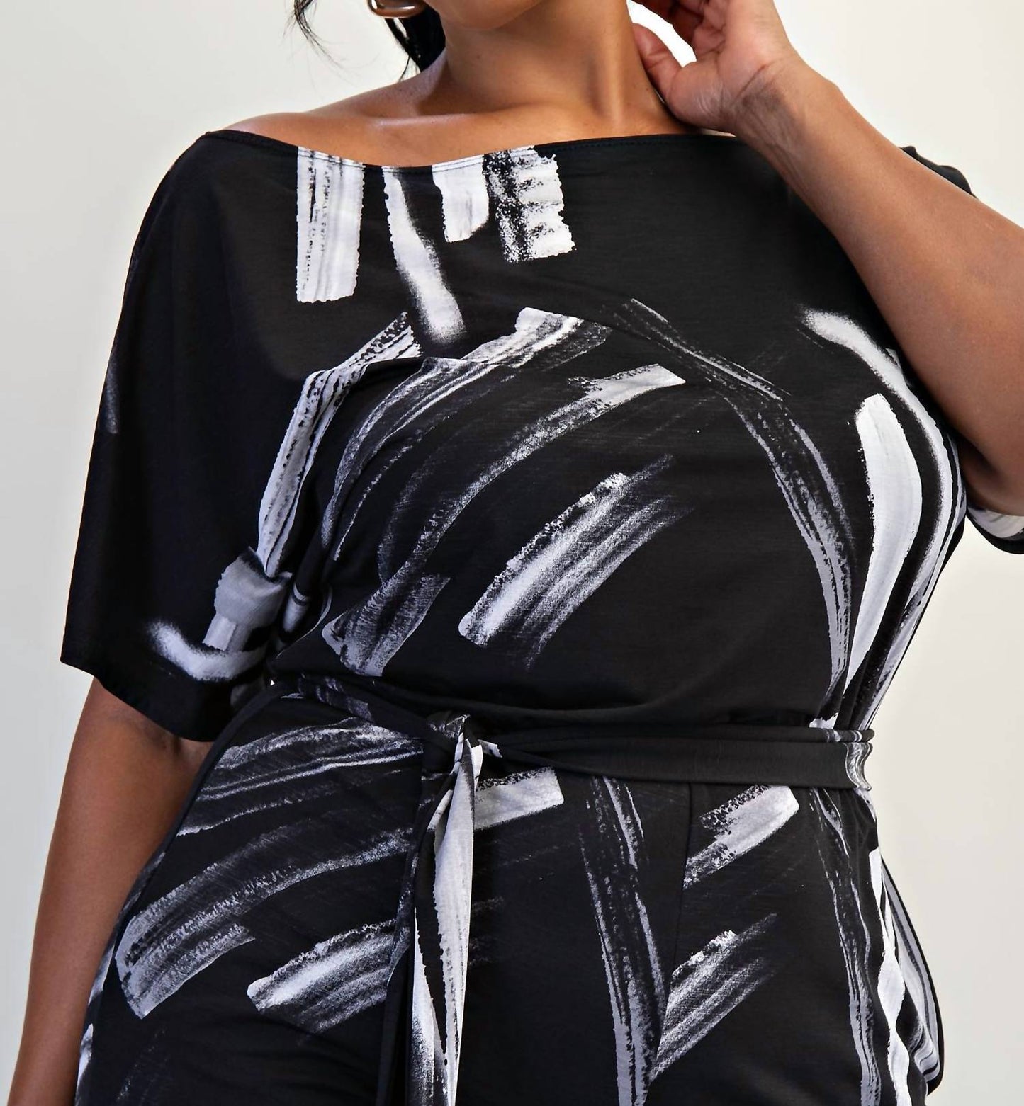 The Curve La - Plus Size Knit Off The Shoulder Wide Leg Jumpsuit