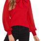CeCe Womens Chiffon Sleeves Tie Neck Pullover Sweater