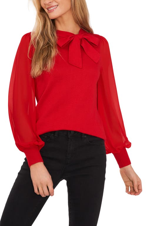 CeCe Womens Chiffon Sleeves Tie Neck Pullover Sweater