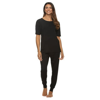 Felina Black Rolled Sleeve Tee & Jogger Pajama Set - Large