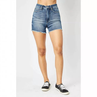 Judy Blue - Women's High Waist Tummy Control Fray Hem Shorts