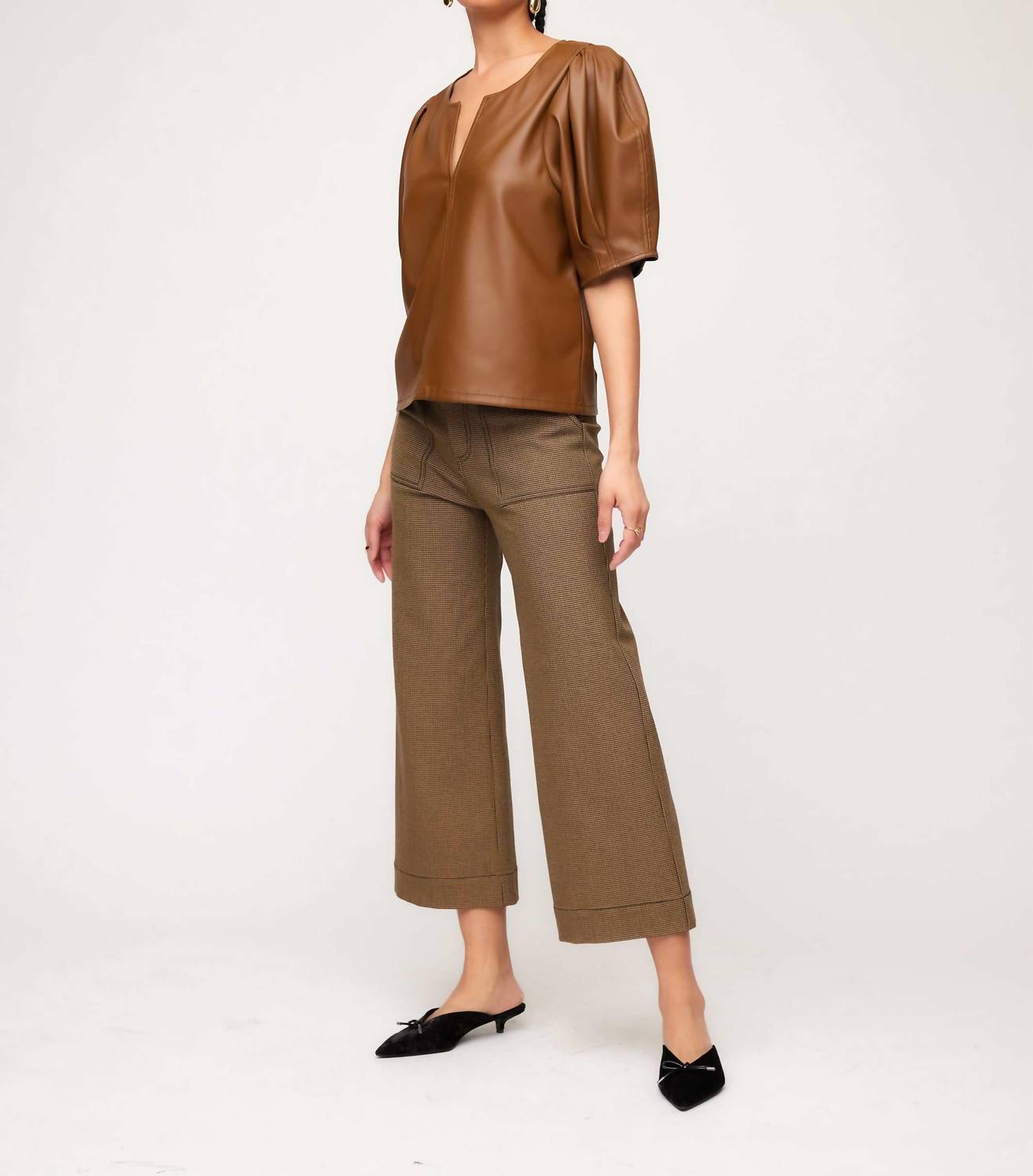 Fifteen Twenty - Poof Faux Leather Blouse