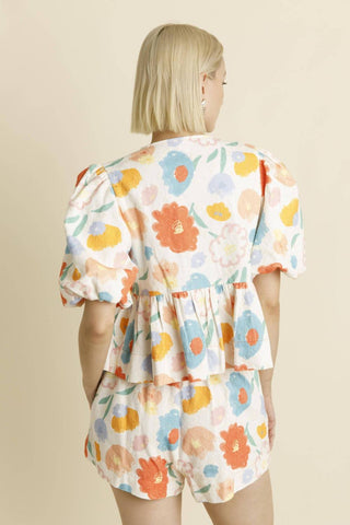 Aureum - Floral Top With Ties
