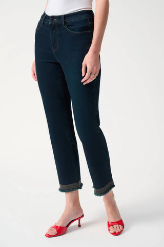 Joseph Ribkoff - Embellished Frayed Hem Ankle Jeans