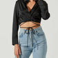 Astr - Perry Satin Wrap Front Tie Waist Top