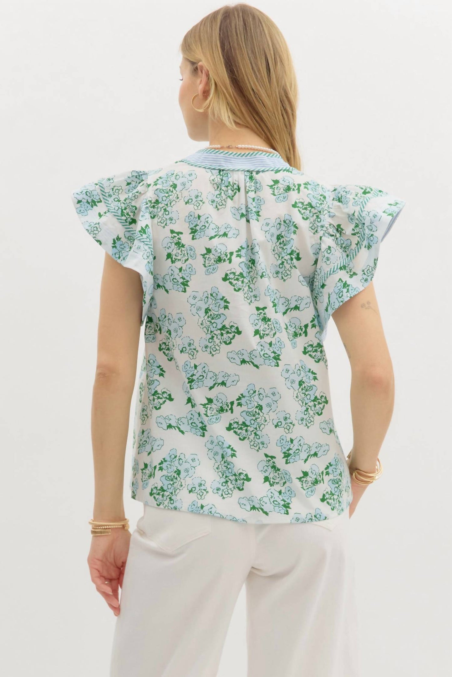 Entro - Buttoned Down Flutter Floral Top