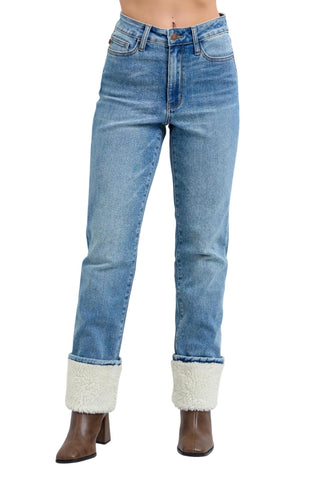 Judy Blue - High Waist Shearling Cuffed Straight Leg Jean