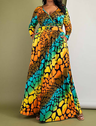 The Curve La - Plus Size Long Sleeve Surplice Wrap Top And Maxi Skirt Set