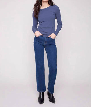 Charlie B - Long Sleeve Crew Neck Interlock Knit Top