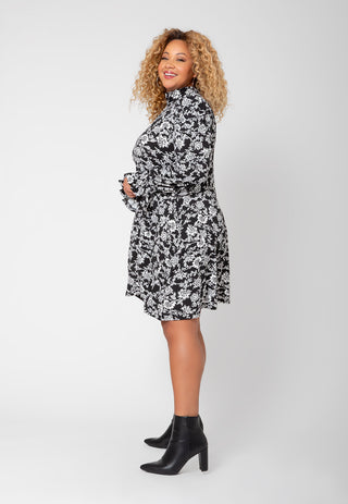 Leota Women's Bianca Floral Long Sleeve Dress Black Size 2X