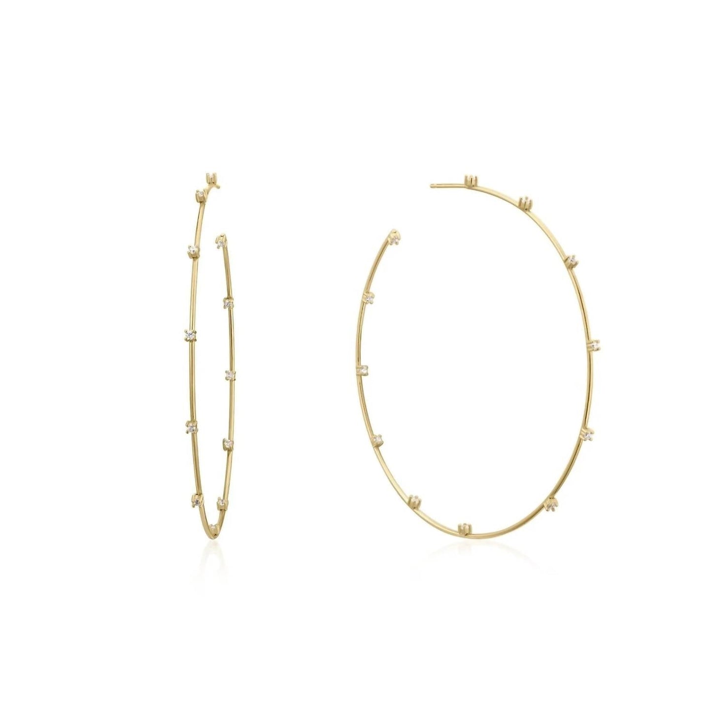 Eklexic - Women's Cz Studded Thin Oversized Hoops
