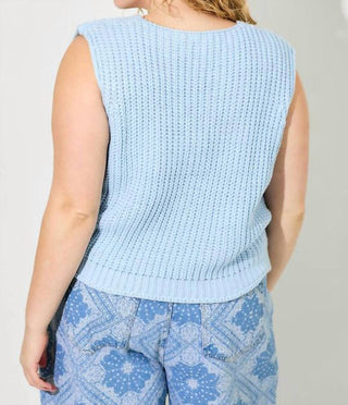 Baevely By Wellmade - Plus-size Powder Sky Knitted Vest