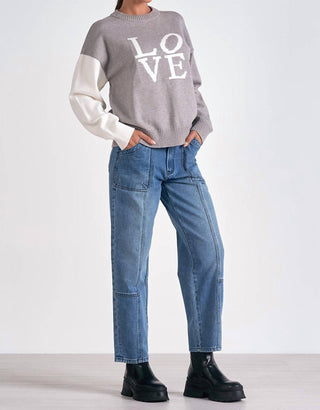 Elan - Colorblock Love Round Neck Sweater