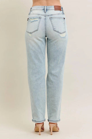 Trendsi - Judy Blue Full Size Mr Repair Stitch Detail Destroy Single Cuff Bf Jeans Plus Size