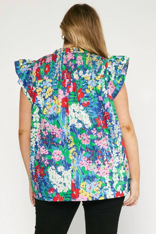 Entro - Floral Ruffle Sleeve Top - Plus