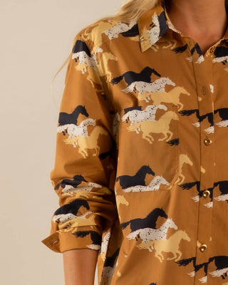 Care Tucker - Preslie Poplin Shirt Dress - All Over Wild Horses Pattern