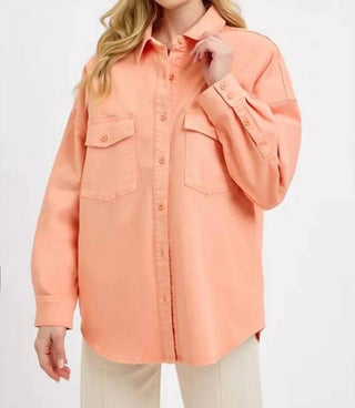 Trendsi - Risen Full Size Button Down Long Sleeve Denim Shacket With Chest Pockets Plus Size