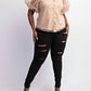 The Curve La - Plus Size Dot Mesh Knit Shirt With Puff Sleeve