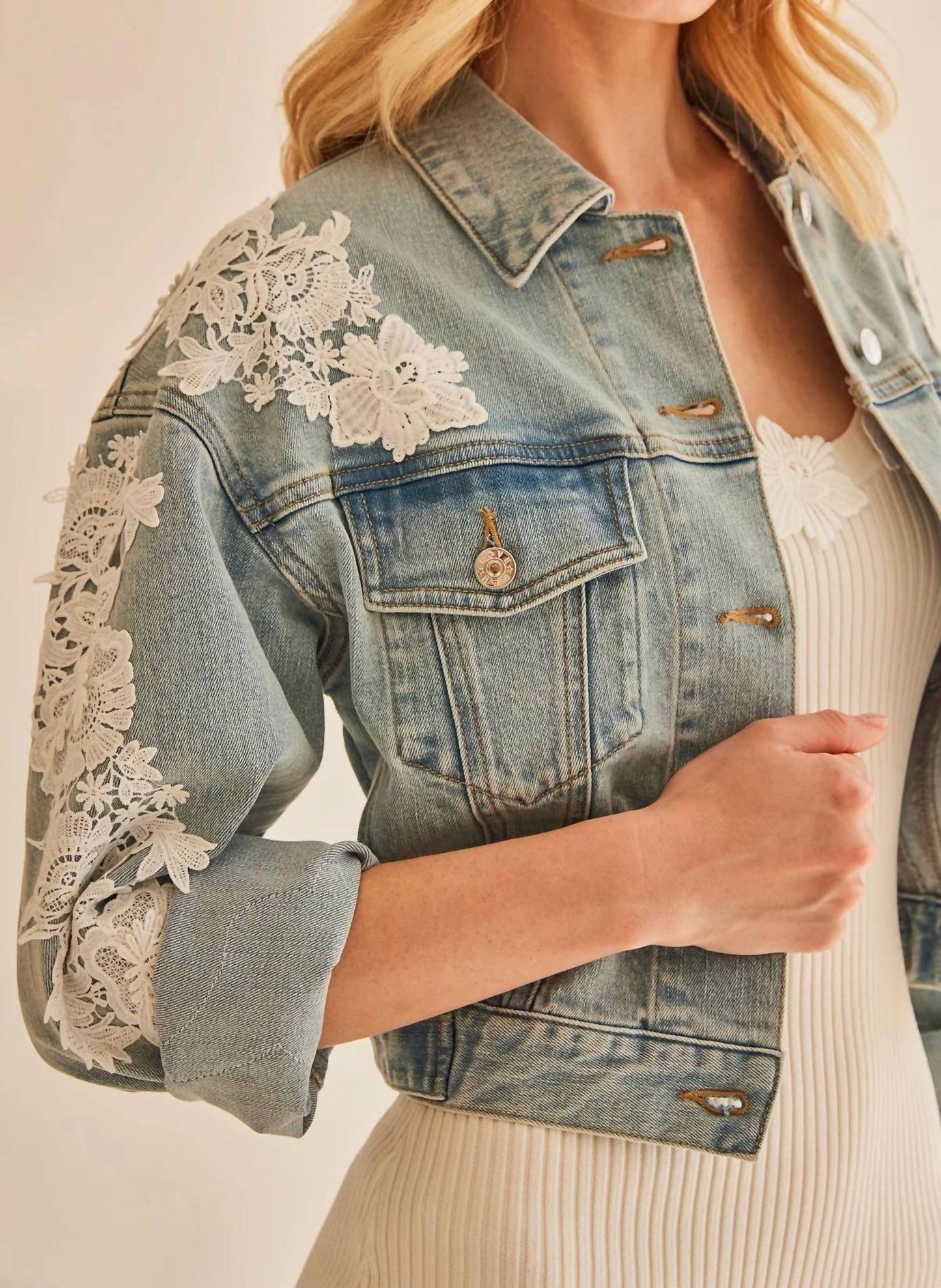 Generation Love - Valex Floral Lace Denim Jacket