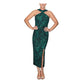 Women's Green Animal Print Sleeveless Tea-Length Party Dress