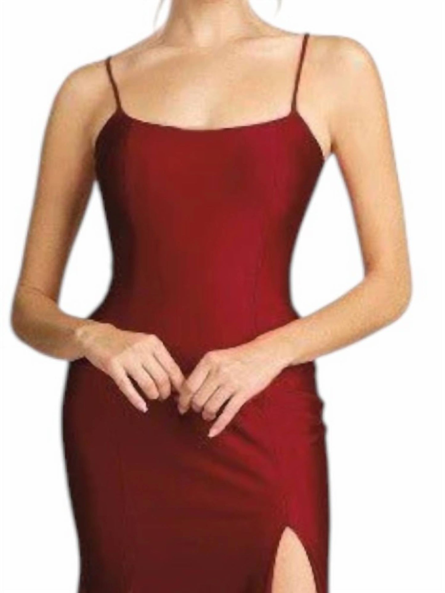 Fiesta Fashion - Satin Open Back High Slit Leg Evening Gown Maxi Dress