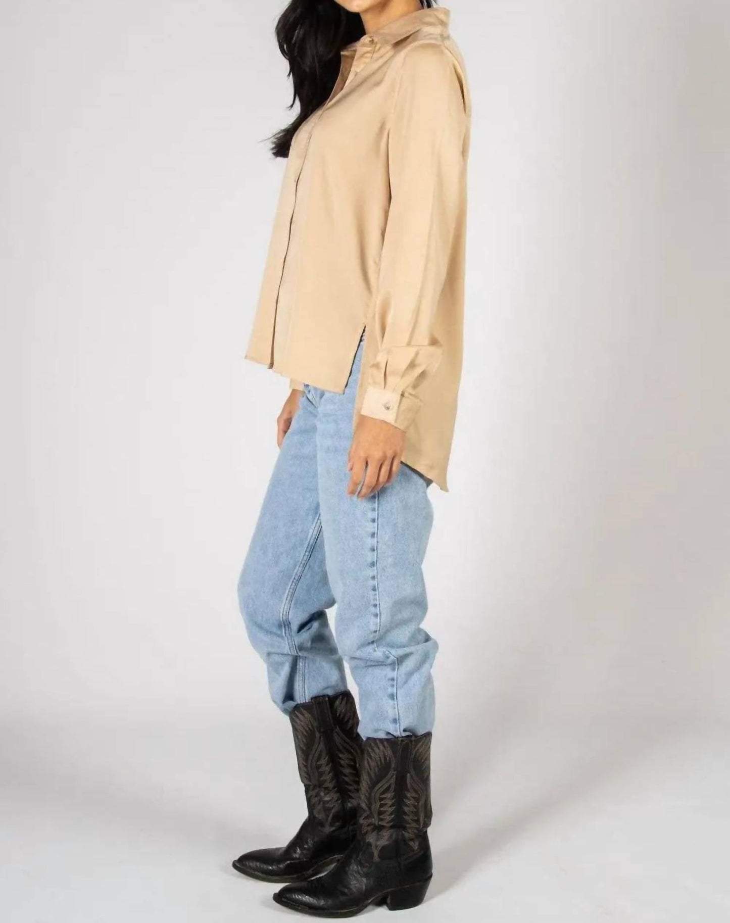 P.Cill - Satin Button Down Shirt With Side Slit