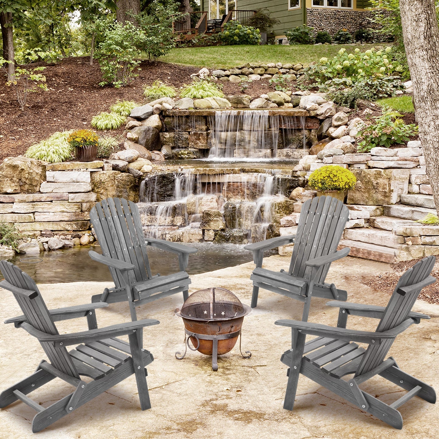 Classic Gray Cedar Wood Lounge Patio Chair Set of 2