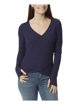 Anne Klein Women's Koney Ballet Long Sleeve Faux Wrap Top Blue Size Medium