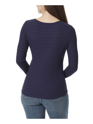 Anne Klein Women's Koney Ballet Long Sleeve Faux Wrap Top Blue Size Medium