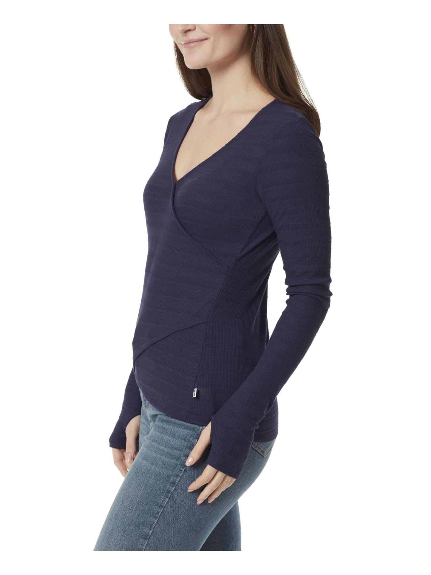 Anne Klein Women's Koney Ballet Long Sleeve Faux Wrap Top Blue Size Medium