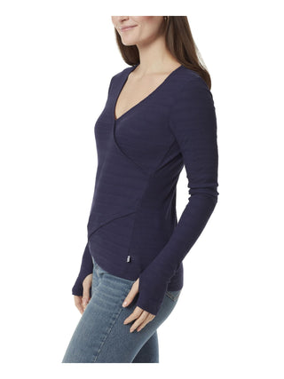 Anne Klein Women's Koney Ballet Long Sleeve Faux Wrap Top Blue Size Medium