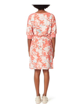 Anne Klein Women's Stretch Pocketed Drawstring Waist Ribbed Trim Printed Elbow Sleeve Boat Neck Knee Length Sweatshirt Dress Red Size Large