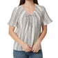 Anne Klein Women's Textured Pullover Logo Hardware Striped Short Sleeve Tie Neck Top White Size X-Large