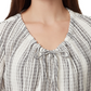 Anne Klein Women's Textured Pullover Logo Hardware Striped Short Sleeve Tie Neck Top White Size X-Large