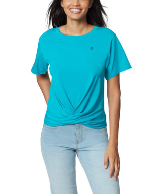 Anne Klein Women's Teal Twist Front Crew Neck Top Blue Size Small