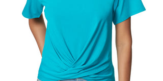 Anne Klein Women's Teal Twist Front Crew Neck Top Blue Size Small