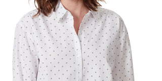 Gloria Vanderbilt Women's Amanda Polka Dot Relaxed Fit Button Down Top White Size Medium
