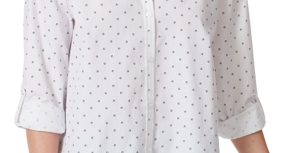 Gloria Vanderbilt Women's Amanda Polka Dot Relaxed Fit Button Down Top White Size Medium