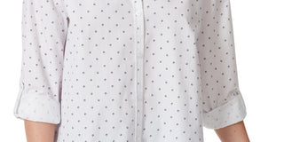 Gloria Vanderbilt Women's Amanda Polka Dot Relaxed Fit Button Down Top White Size Medium