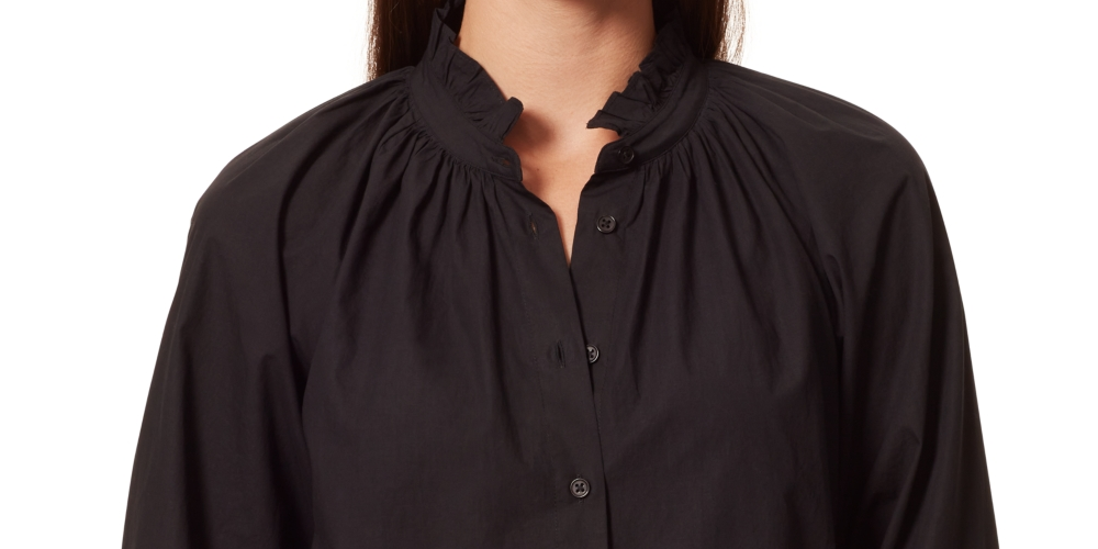 Anne Klein Women's Jo Poplin Ruffle Collar Blouse Black Size Small