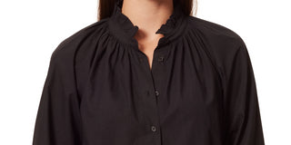 Anne Klein Women's Jo Poplin Ruffle Collar Blouse Black Size Small