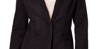 Anne Klein Women's Single Button Denim Blazer Blue Size Small