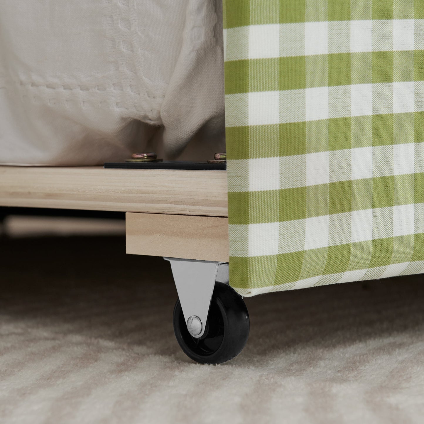 Cozy Gingham Daybed with Trundle Twin Size Sofa Bed
