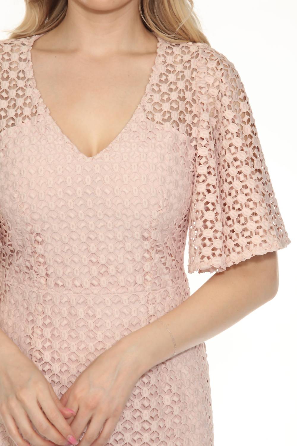 Joseph Ribkoff - Guipure Lace Flutter Sleeve Midi Sheath Dress